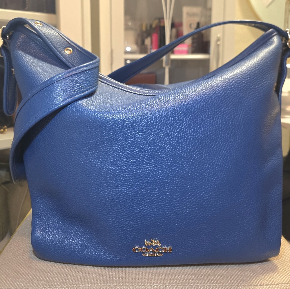 Coach 35775 Blue Pebbled Leather Hobo Crossbody